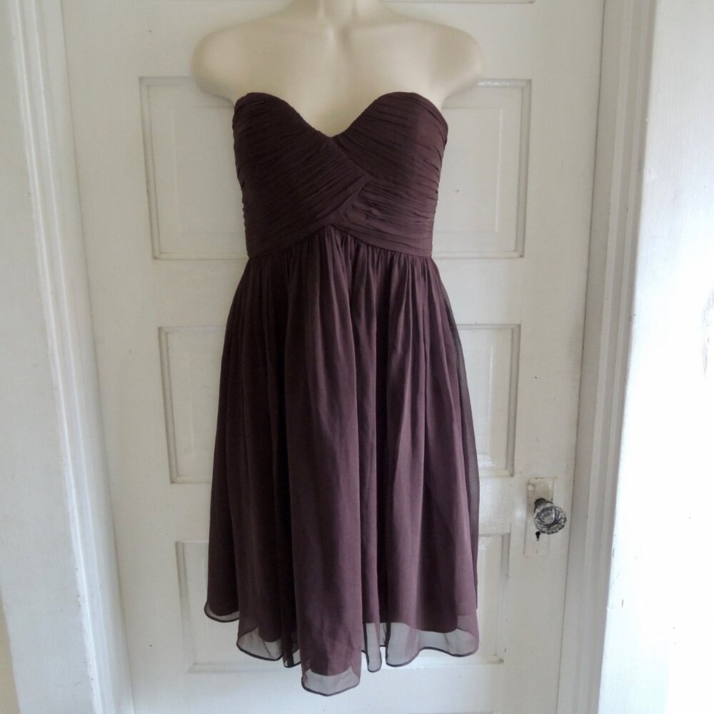 Donna Morgan "Morgan" Brown Strapless Silk Chiffon Dress 8
